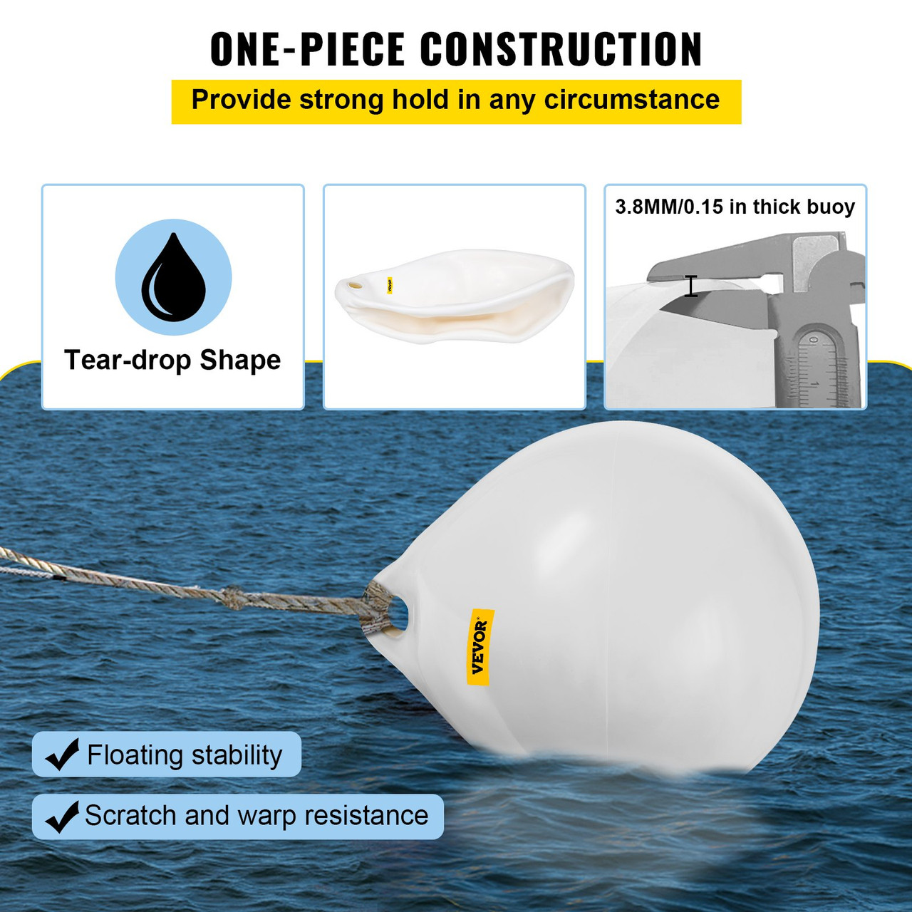 Boat Fender Buoy Ball Round 21" Anchoring Rafting Marking Mooring White