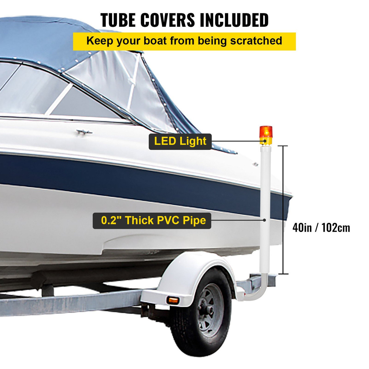 Boat Trailer Guide-on 40" Trailer Post Guide on w/ Tube Cover?LED Light