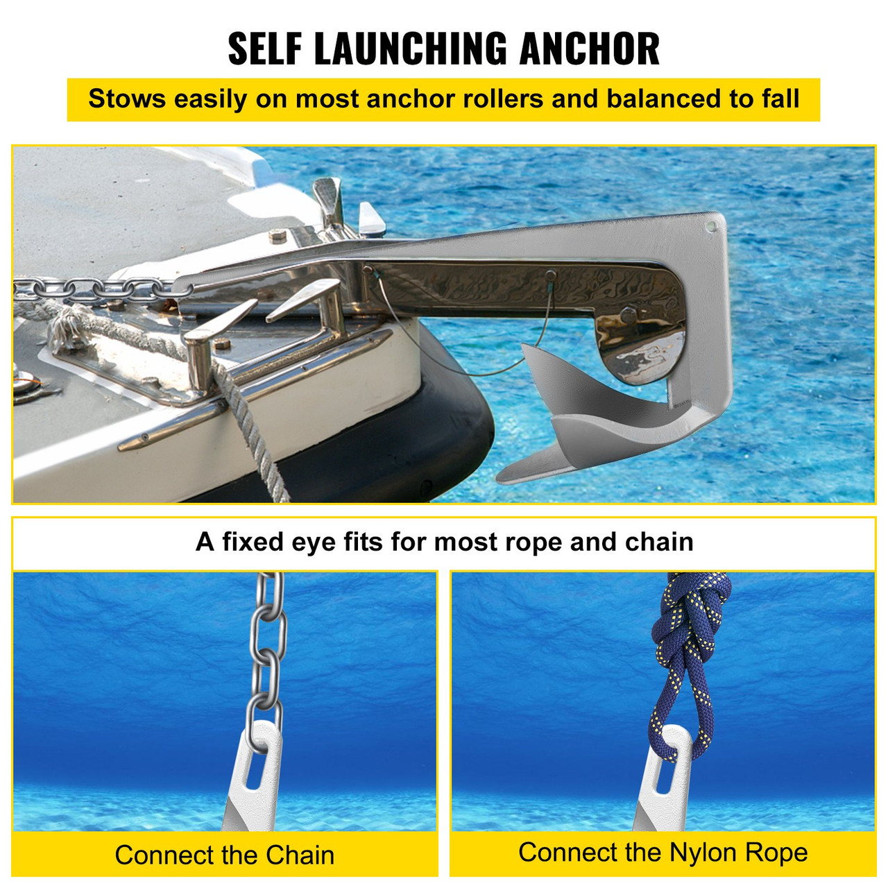 Bruce Claw Anchor 16.5 lb Boat Anchor, Galvanized Steel Boat Anchor, 7.5 kg Marine Anchor with One Anchor Shackle, Heavy Duty Boat Anchor for 23-30 ft Boat Yacht Mooring on The Beach