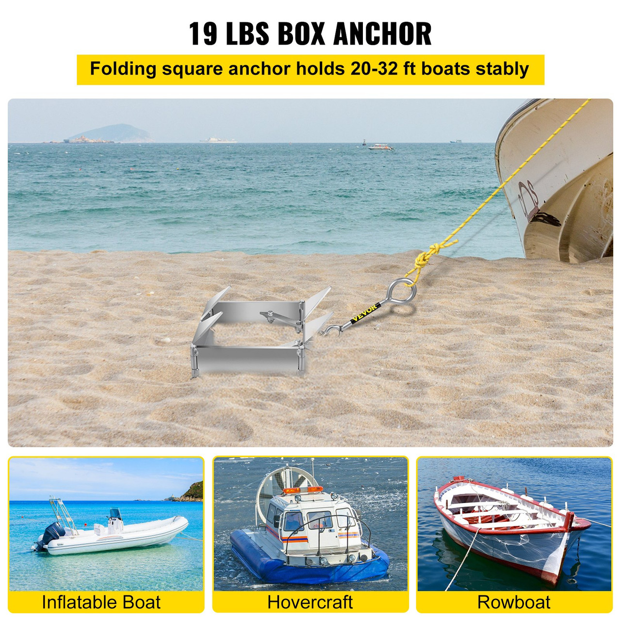 Box Anchor for Boats, 19 lb Fold and Hold Anchor, Galvanized Steel Cube Anchor, Heavy Duty Box Anchor for 18'-30' Boat, Box Anchor for Pontoon Boats with Folding Design for Offshore Anchoring