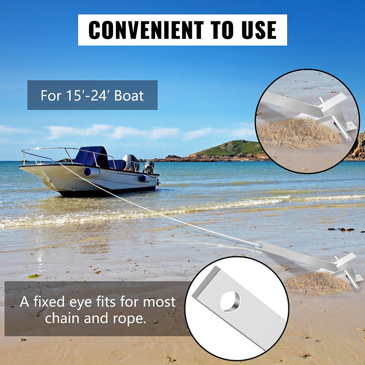 Boat Anchor Kit 8.5 lb Fluke Style Anchor, Hot Dipped Galvanized Steel Fluke Anchor, Marine Anchor with Anchor, Rope, Shackles, Chain for Boat Mooring on The Beach, Boats from 15'-24'