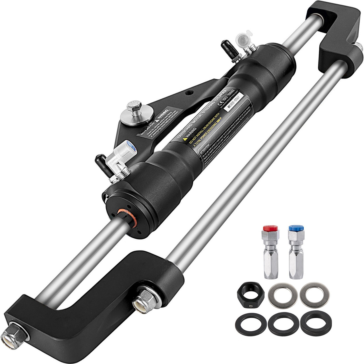 Hydraulic Steering Cylinder 300HP, Hydraulic Steering Front Mount Hydraulic Outboard Marine Steering Kit Without Hydraulic Hose and Helm for Outboards Boat Steering System