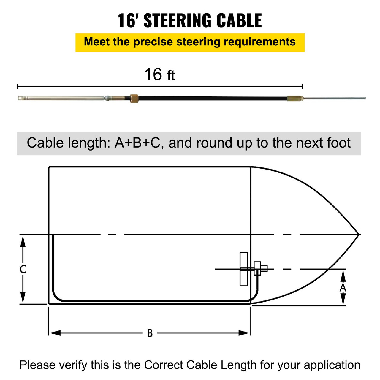 Outboard Boat Steering With 16' Steering Cable Marine Steering System 3/4'' Shaft