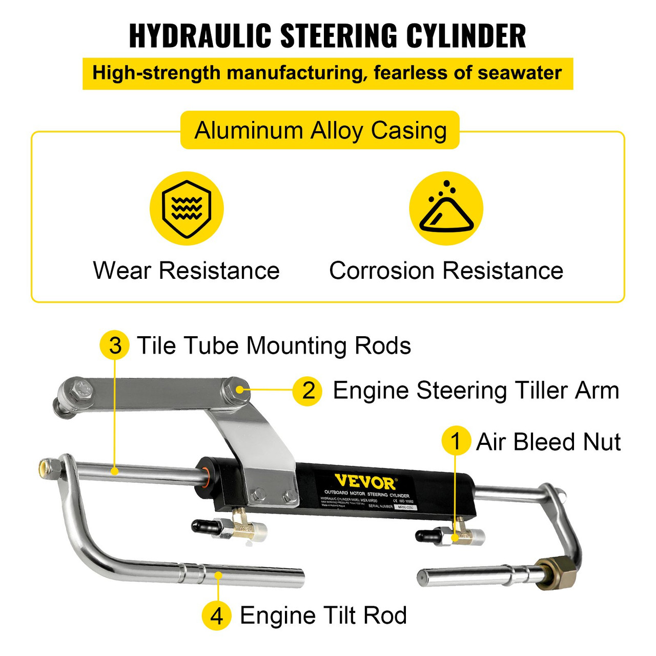 Hydraulic Outboard Steering System Kit 90HP Marine Cylinder Helm Tubing Boat