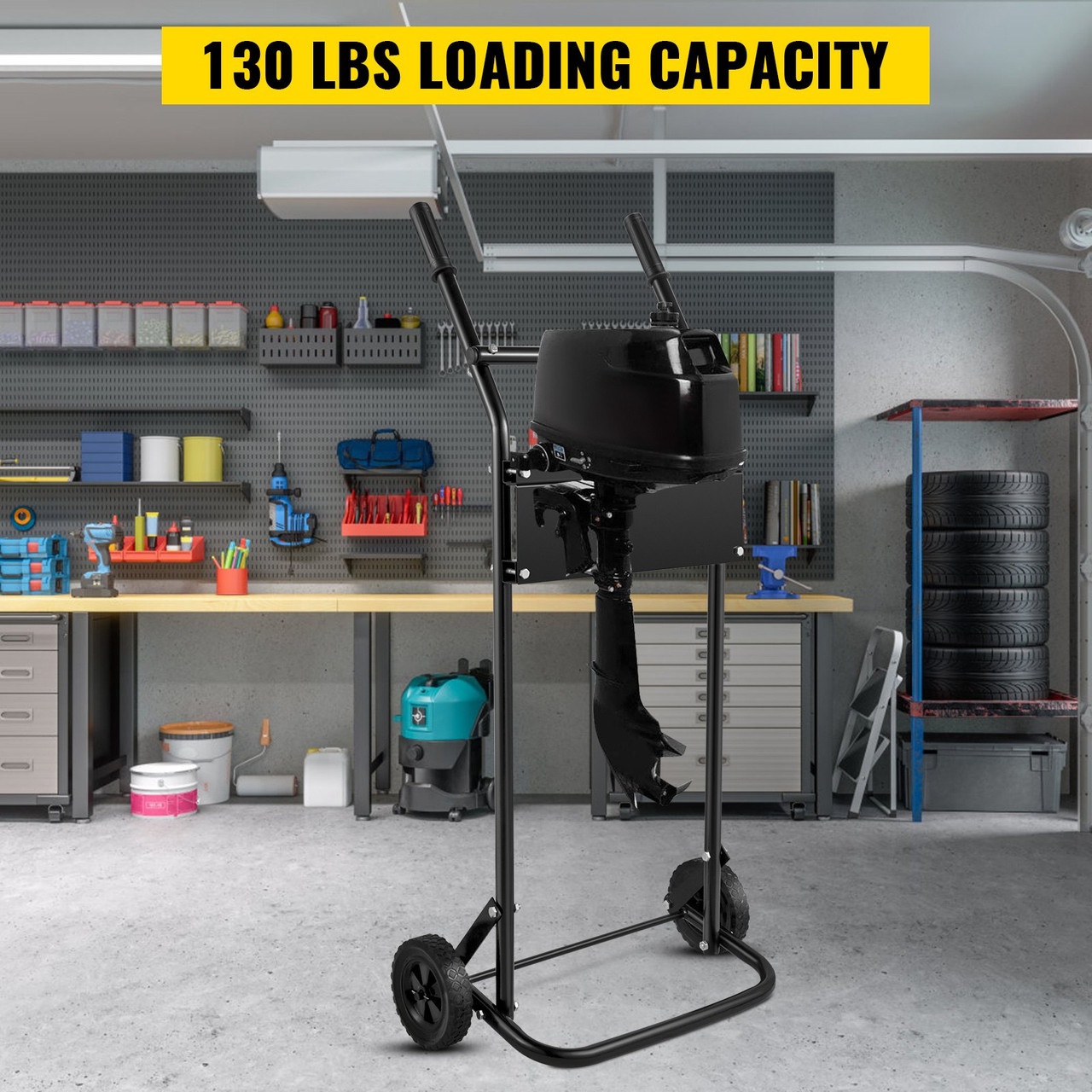 Boat Motor Stand, 130 LBS Outboard Motor Carrier, 60 KG Outboard Engine Stand, Two Wheels Boat Motor Dolly, Heavy Duty Multi Purposed Portable Boat Motor for Motor Repair, Maintenance, Storage