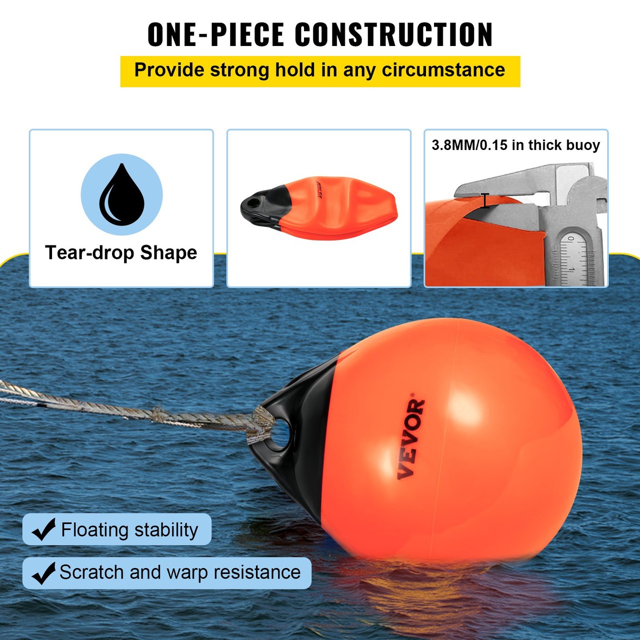 Boat Fender Buoy Ball Round 15" Anchoring Rafting Marking Mooring Orange