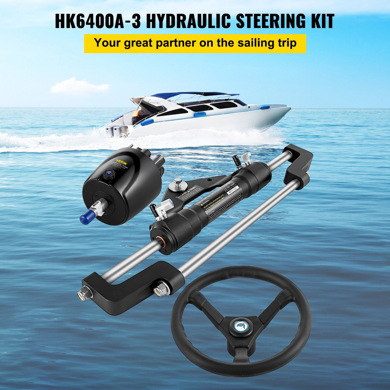 Hydraulic Outboard Boat Steering Kit HK6400A-3 Marine Steering System Kit 300HP