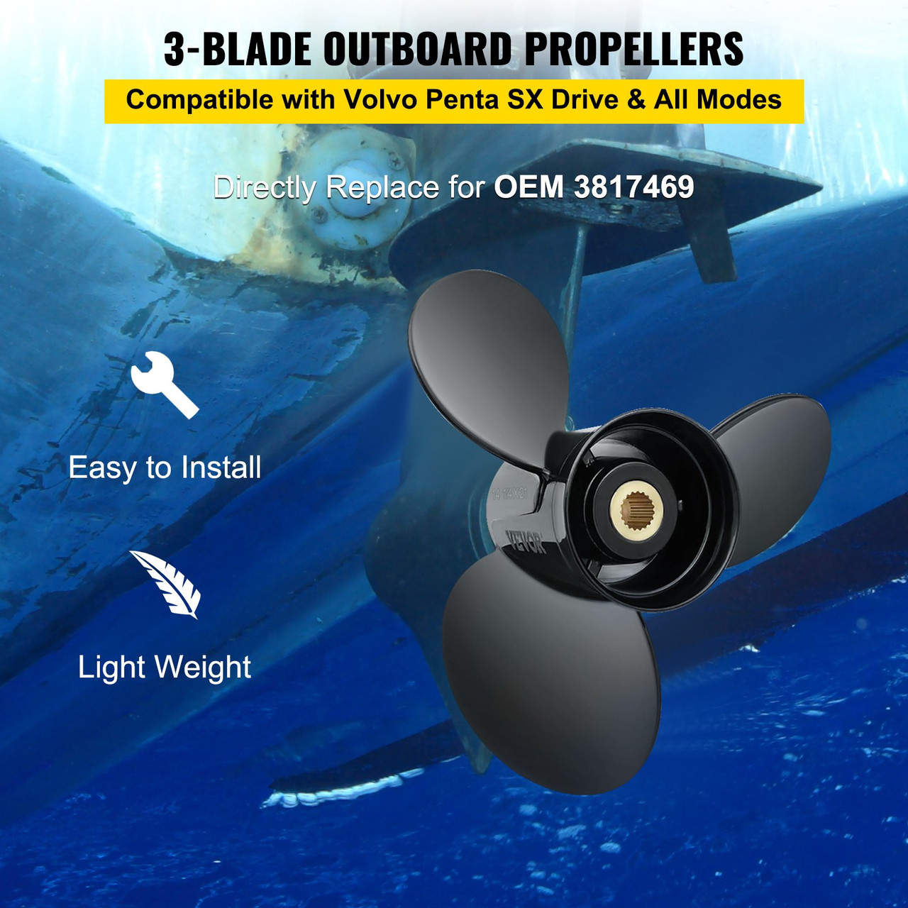 3817469 Outboard Propeller Boat Propeller 3-Blade 14 1/4 Diam. x 21" Pitch