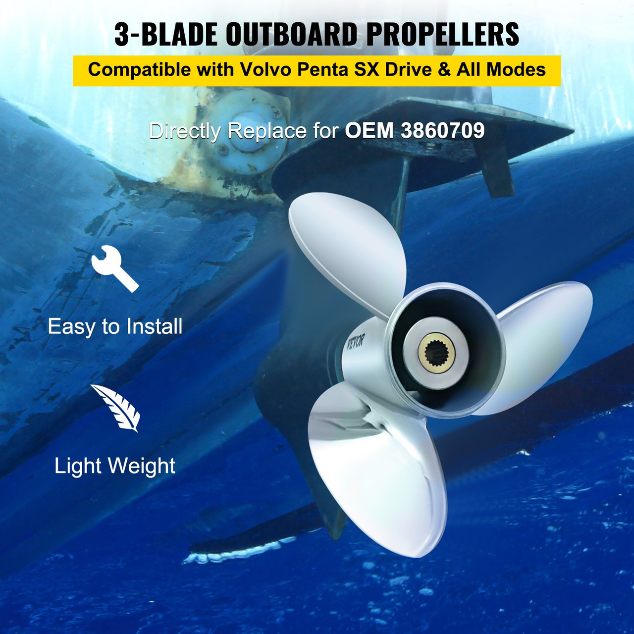 3860709 Outboard Propeller Boat Propeller 3 Blades 14.5" Diam. x 21" Pitch