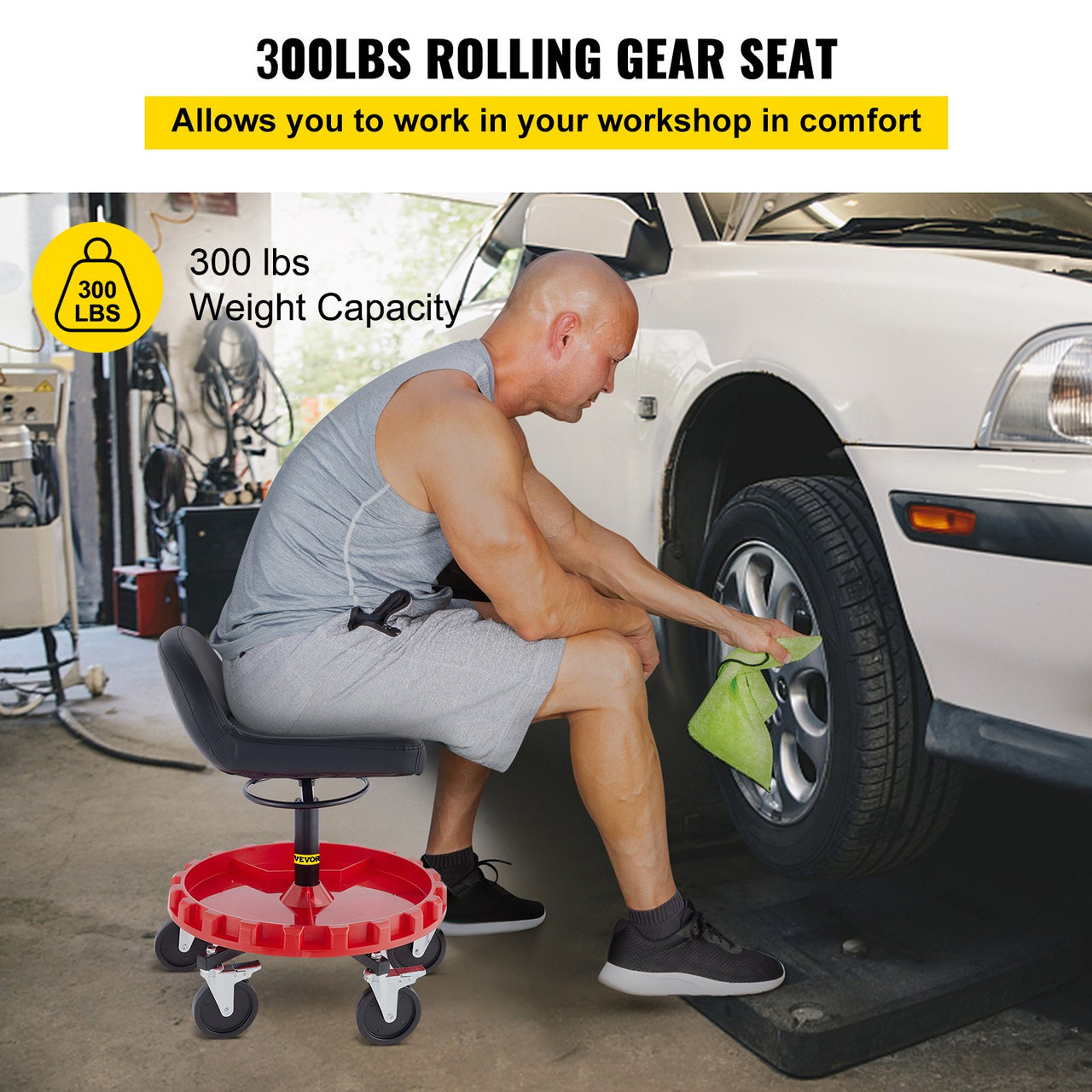 Mechanics Swivel Seat 300 LBS Rolling Work Stool Height Adjustable Seat
