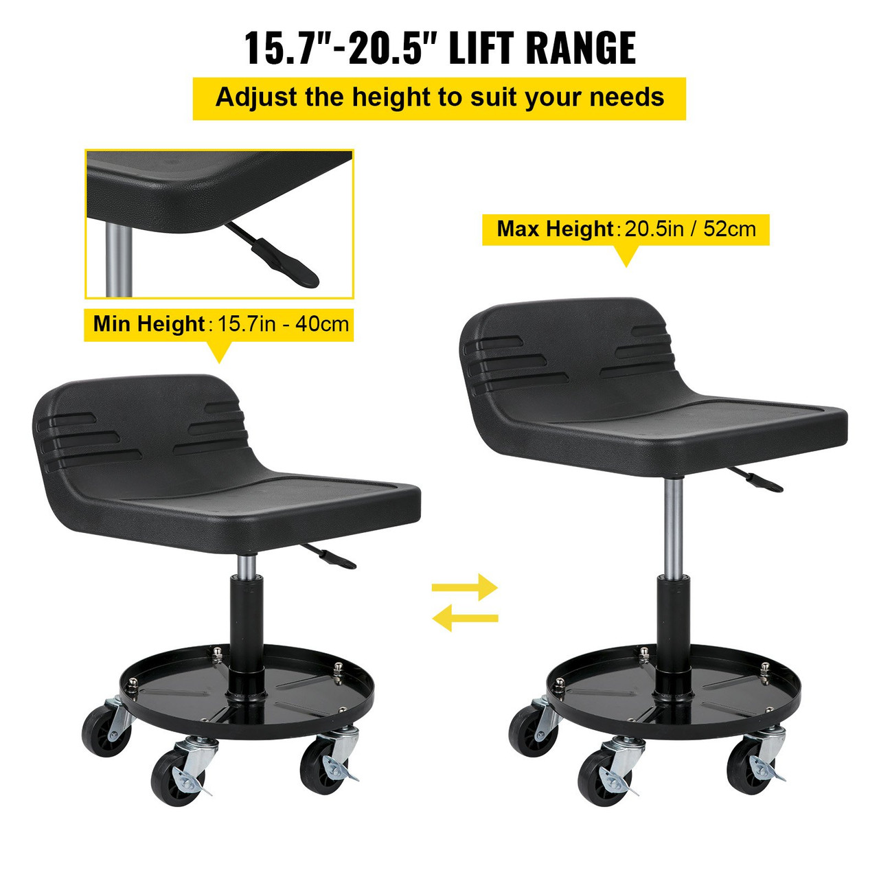 Tall Work Shop Stool Bench Mechanics Chair Swivel Garage Adjustable Height  Seat
