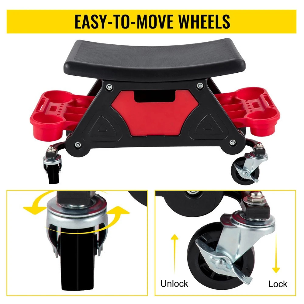 Mechanic Stool 300 LBS Capacity Garage Stool with Wheels, Heavy Duty Rolling Mechanics Seat, with Three Slide Out Tool Trays and Drawer, Rolling Tool Seat for Automotive Auto Repair