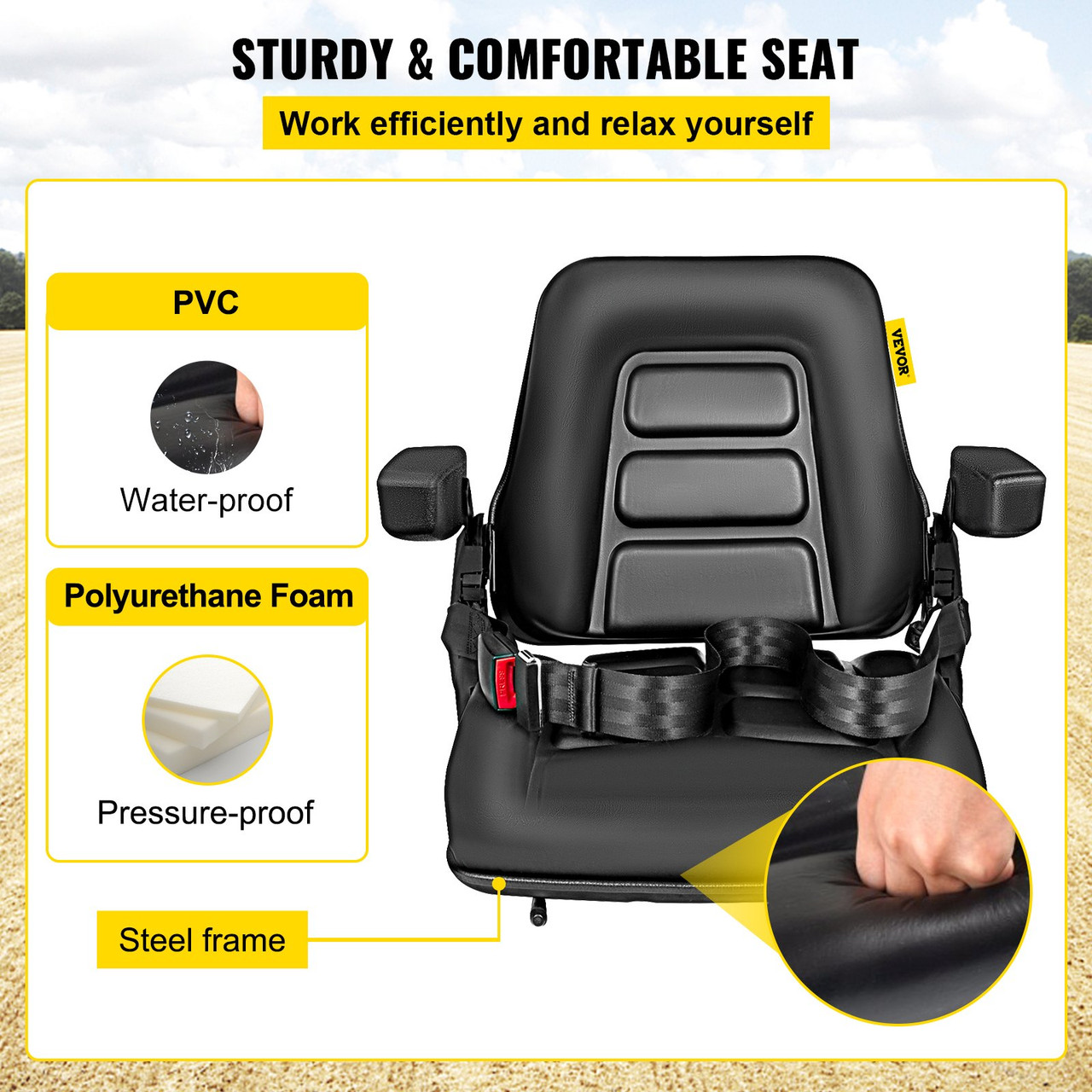 Universal Forklift Seat Full Suspension with Safety Belt