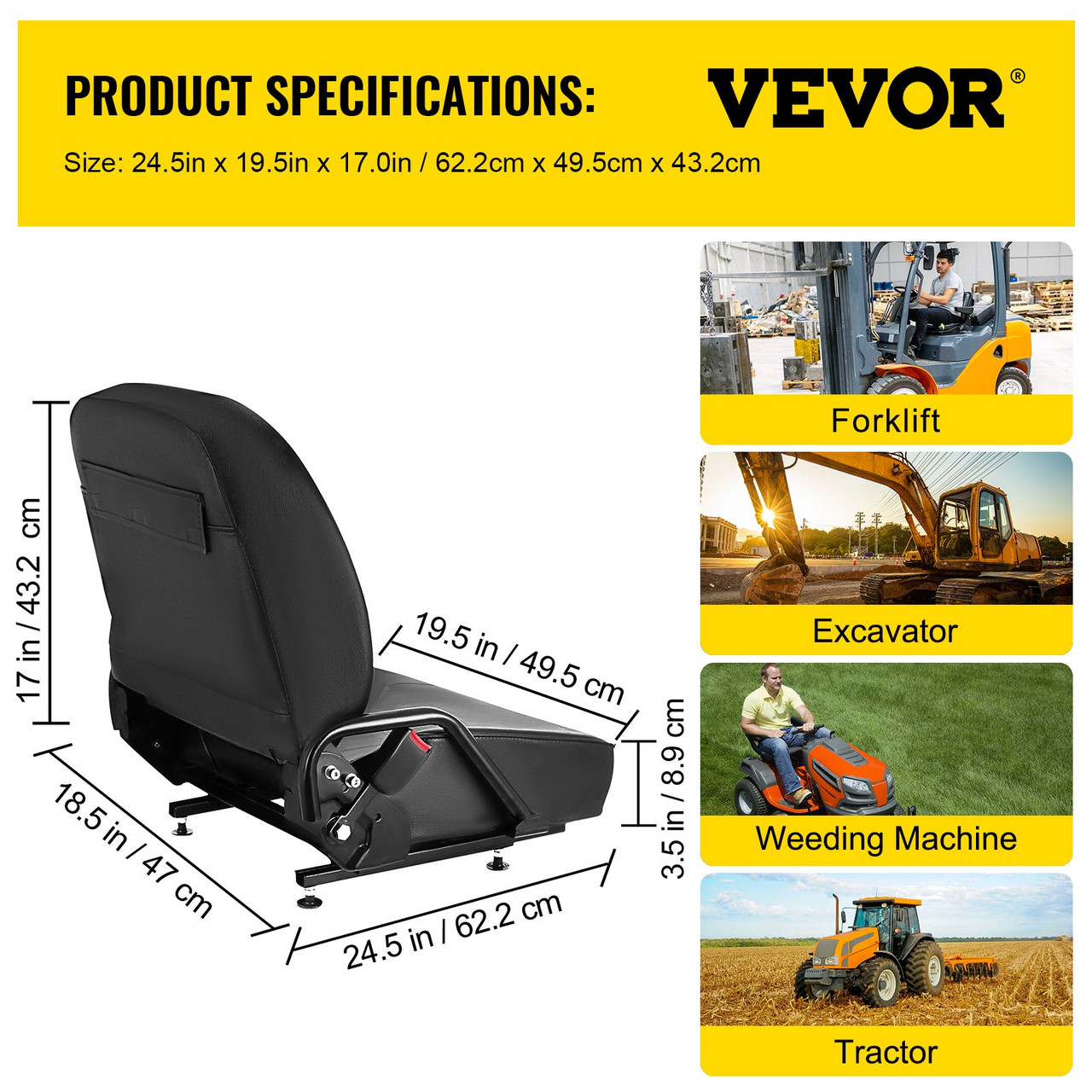 New Universal Folding Forklift Seat With Seatbelt Komatsu Angle Adjustable