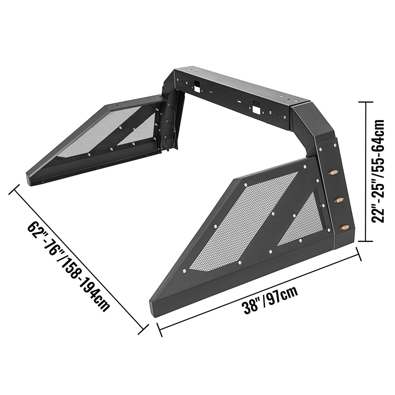 Truck Roll Bar Chase Rack Adjustable with 6 Amber Auxiliary Side Marker Lamps, Universal Fit for Pickup Trucks