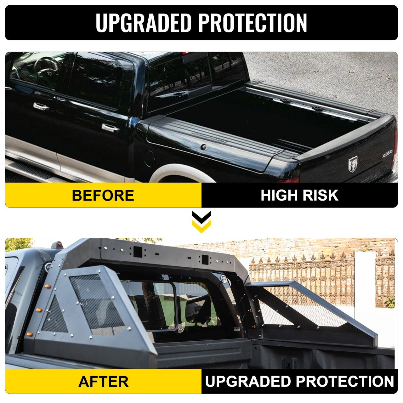 Truck Roll Bar Chase Rack Adjustable with 6 Amber Auxiliary Side Marker Lamps, Universal Fit for Pickup Trucks