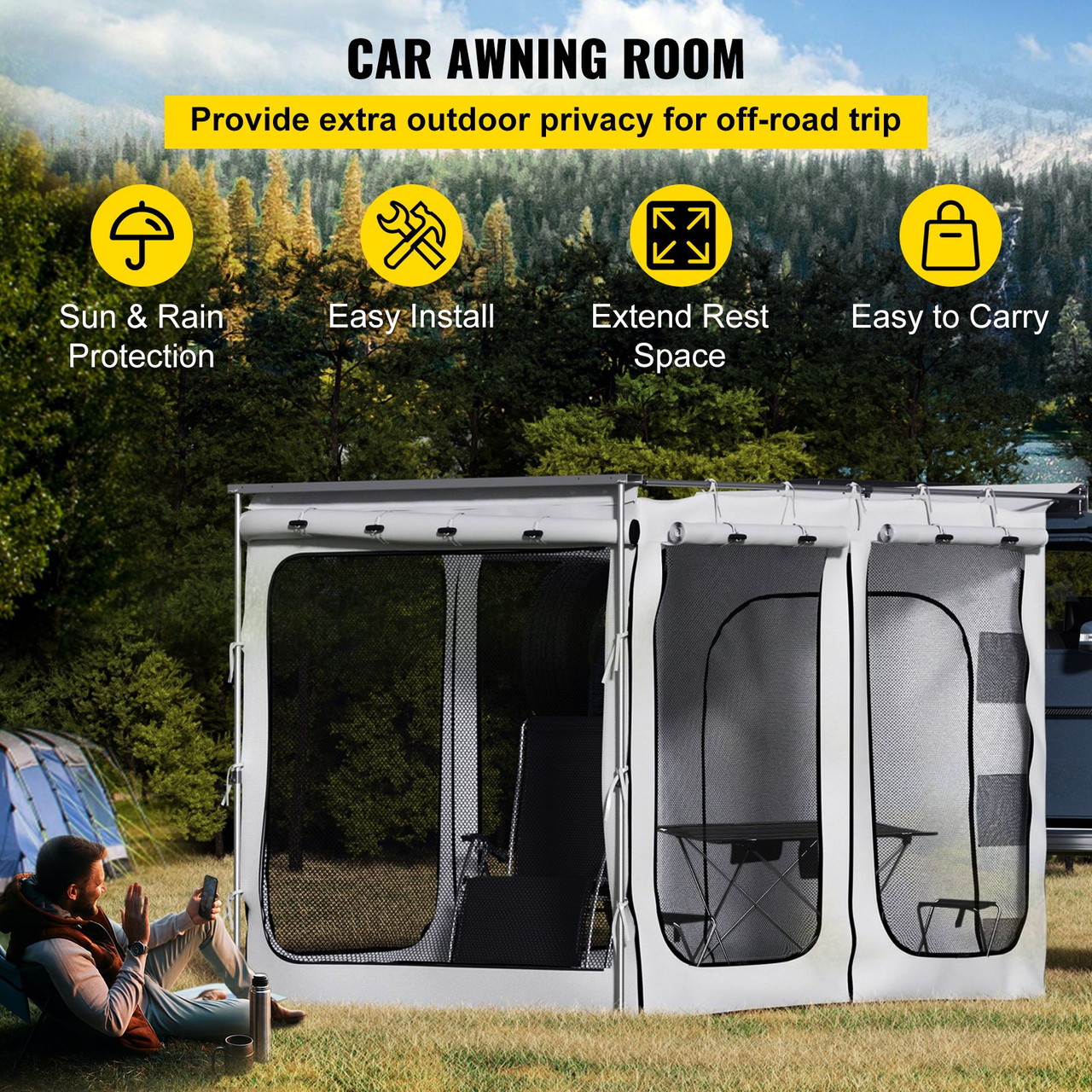 Car Awning Room SUV Tent Room 6.6' x 8.2' Waterproof Windproof Shelter