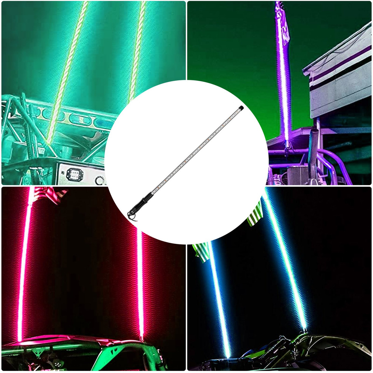 Led Whip Lights Lighted Whips for UTV RGB Color Led Lighted Whip 3ft 2pcs Off-road