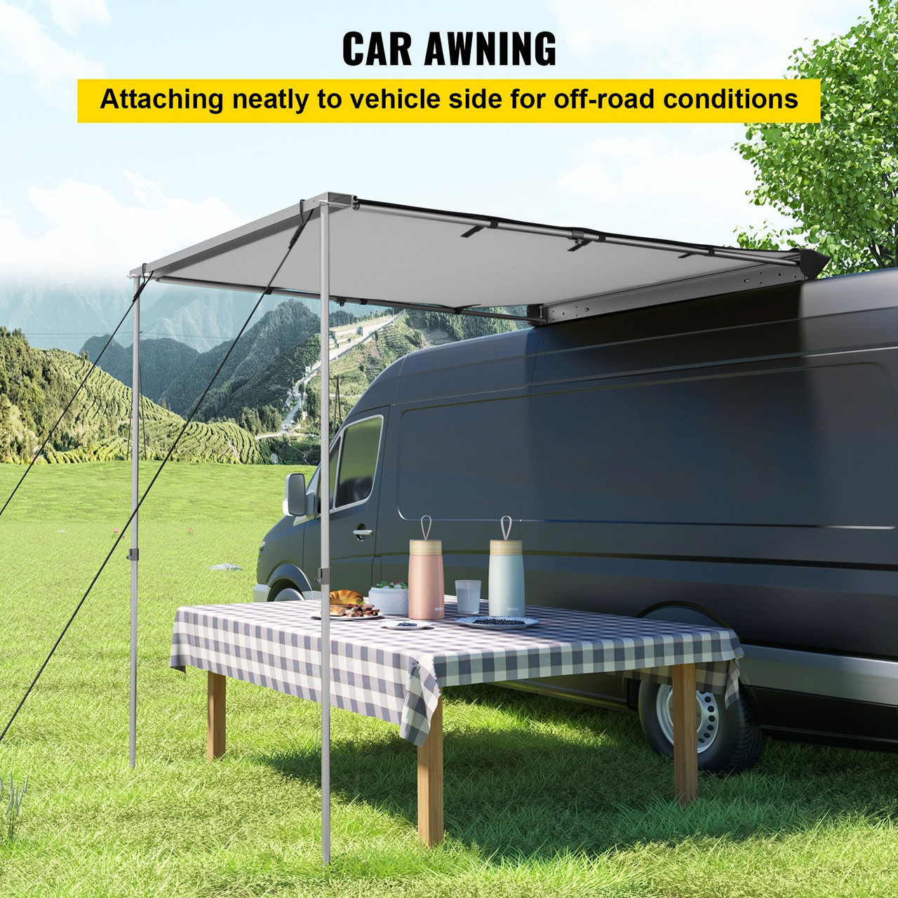 Car Awning Car Tent Retractable Waterproof SUV Rooftop Grey 4.6'x6.6'