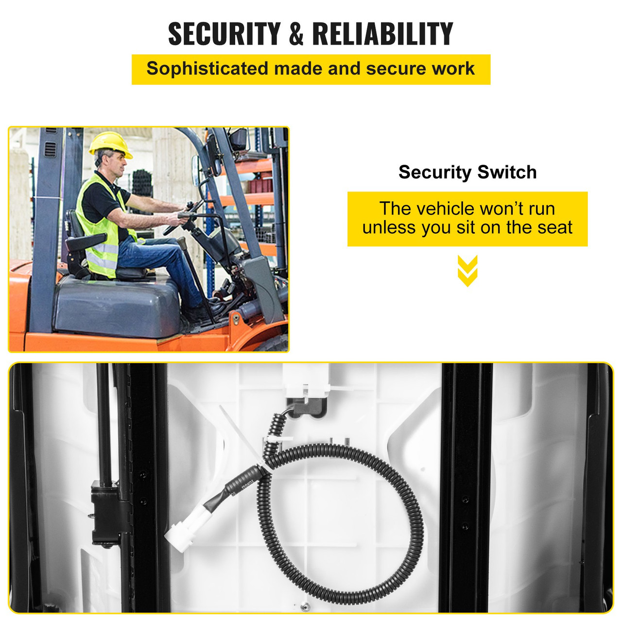 Universal Forklift Seat Black PVC Tractor Seat, 6"/150MM Adjustable Mower Seat Including Seat Switch and Back Seat Organizer for Documents, Skid Steer Seat Fit Forklift, Tractor, Skid Loader