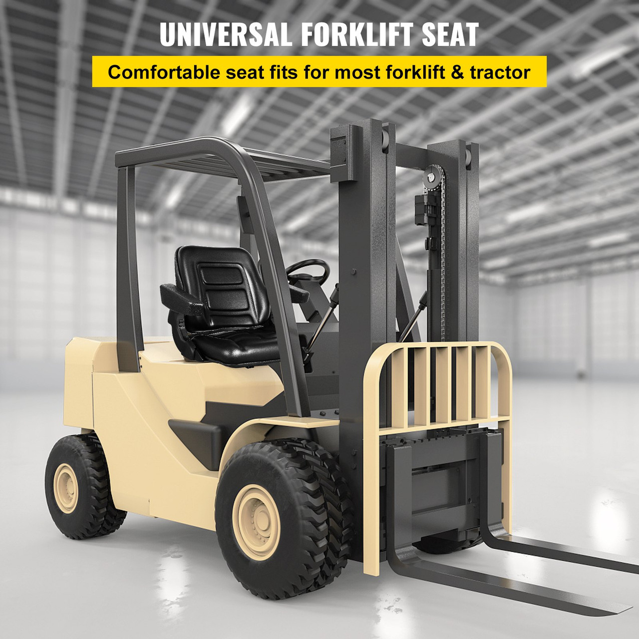 Universal Forklift Seat Black PVC Tractor Seat, 6"/150MM Adjustable Mower Seat Foldable Seat Including Armrests&Seat Switch, 18.5" x 20" x 18" Skid Steer Seat Fit Forklift, Tractor, Skid Loader