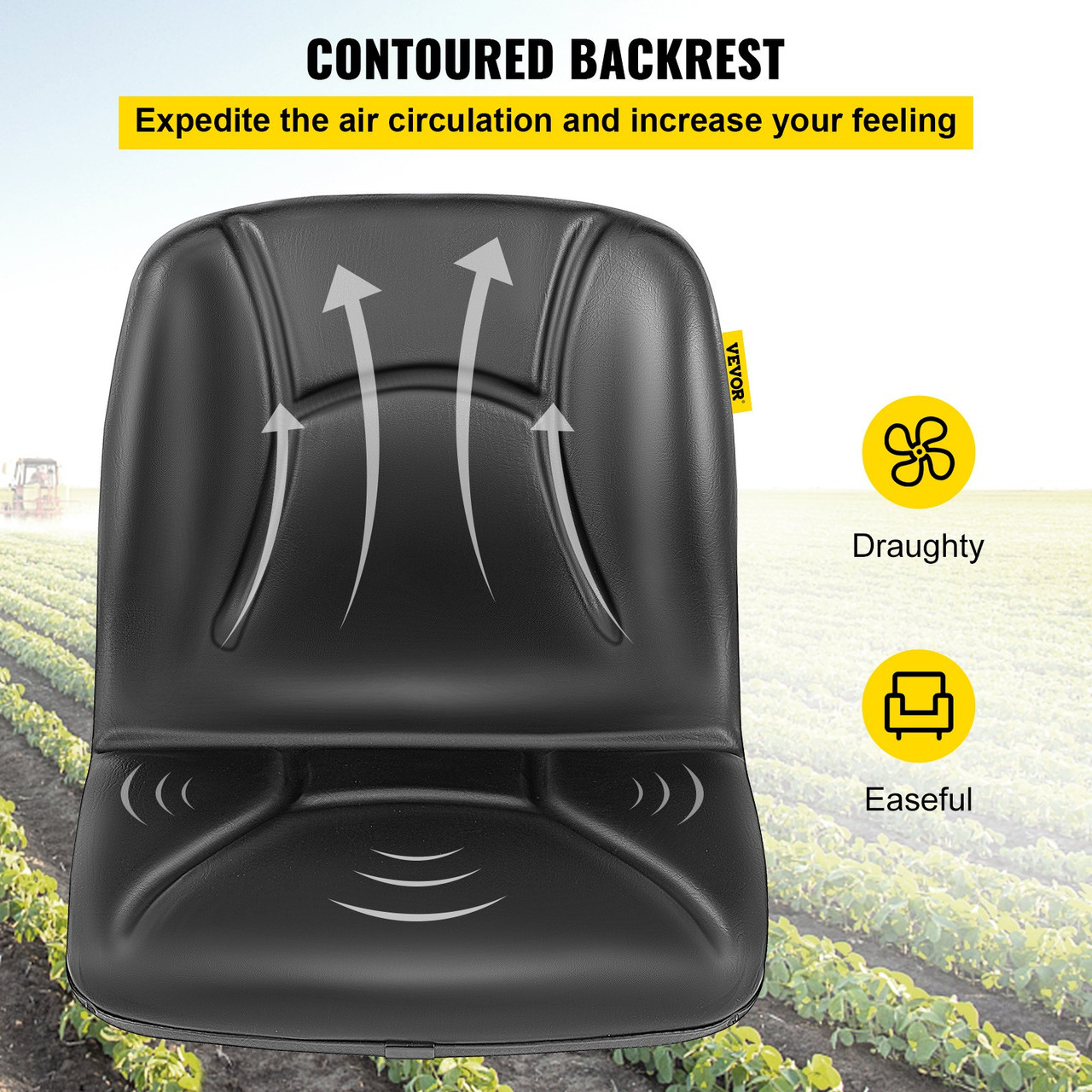 Universal Kubota Seat Replacement, Compact High Back Tractor Seat, Black Vinyl Forklift Seat, 17.8" x 16" x 19" Skid Steer Seat with Pre-Drilled Holes, Fit Forklift, Tractor, Skid Loader