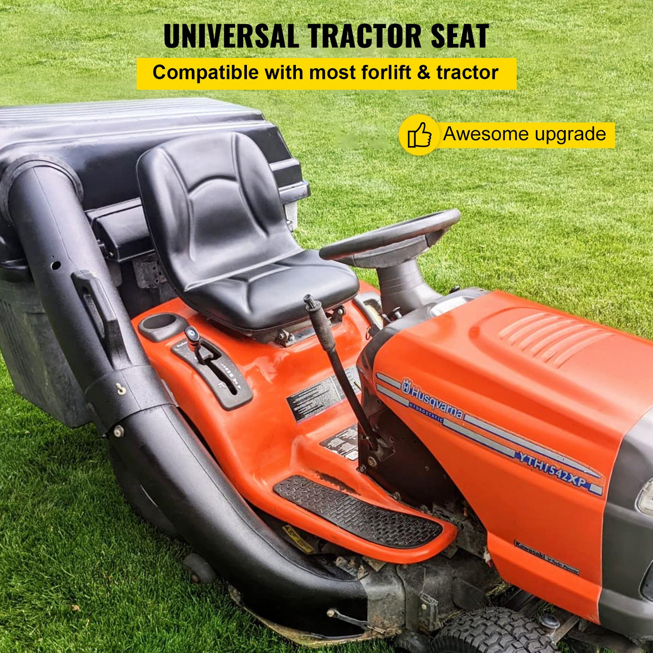 Universal Kubota Seat Replacement, Compact High Back Tractor Seat, Black Vinyl Forklift Seat, 17.8" x 16" x 19" Skid Steer Seat with Pre-Drilled Holes, Fit Forklift, Tractor, Skid Loader