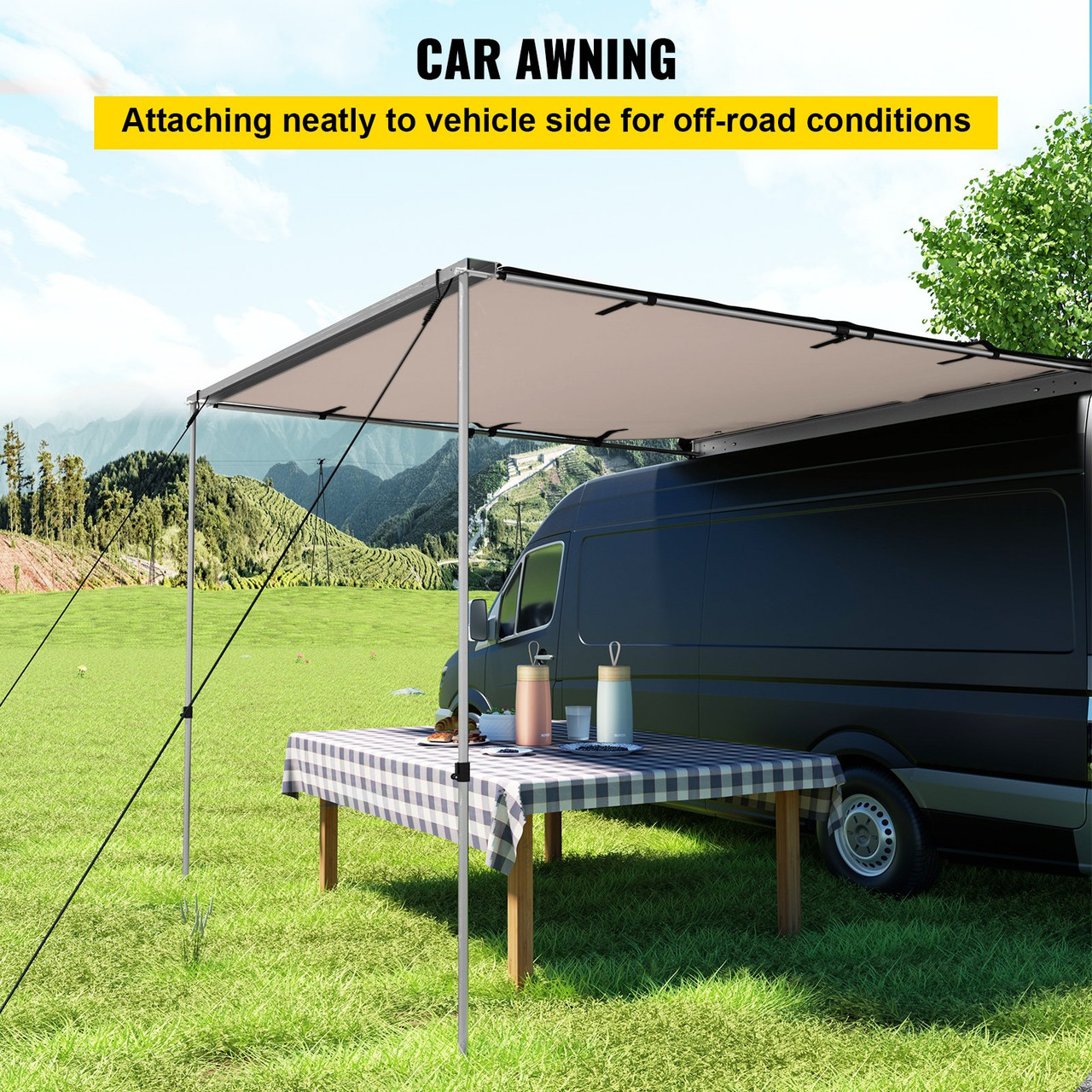 Car Side Awning, 6.6'x8.2', Pull-Out Retractable Vehicle Awning Waterproof UV50+, Telescoping Poles Trailer Sunshade Rooftop Tent w/Carry Bag for Jeep/SUV/Truck/Van Outdoor Camping Travel, Sand