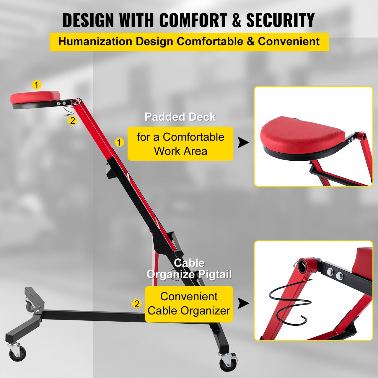 Automotive Engine Creeper, Adjustable Height Foldable Creeper, 400 LBS Capacity High Top Engine Creeper, with Four 4 inches Casters, Padded Deck, for Home, Garage, Workshop Repair Maintenance