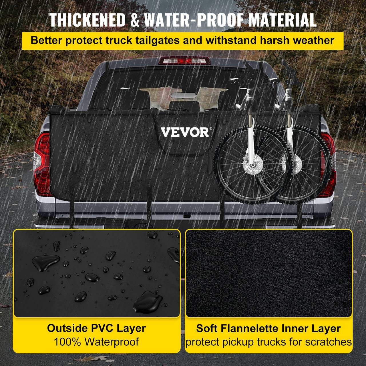 Tailgate Pad for Bikes, Tailgate Protection Cover Carries UP to 6 Mountain Bikes, 63" Bike Pickup Pad for Pickup Truck