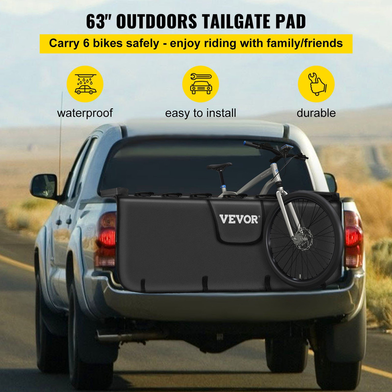 Tailgate Pad for Bikes, Tailgate Protection Cover Carries UP to 6 Mountain Bikes, 63" Bike Pickup Pad for Pickup Truck