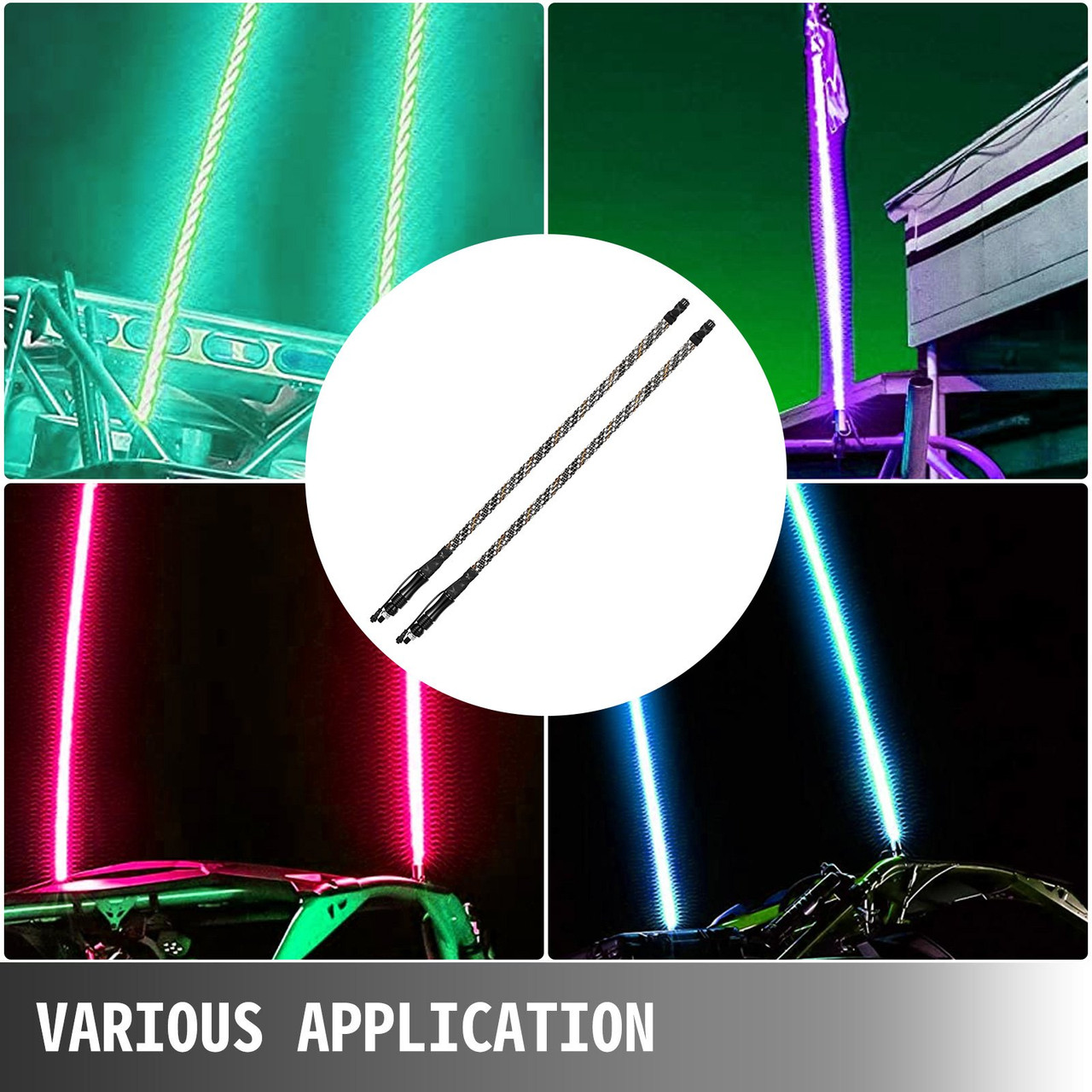 3ft 2pc LED Whip Lights Lighted Whips for UTV Spiral RGB Dancing/Chasing ATV UTV