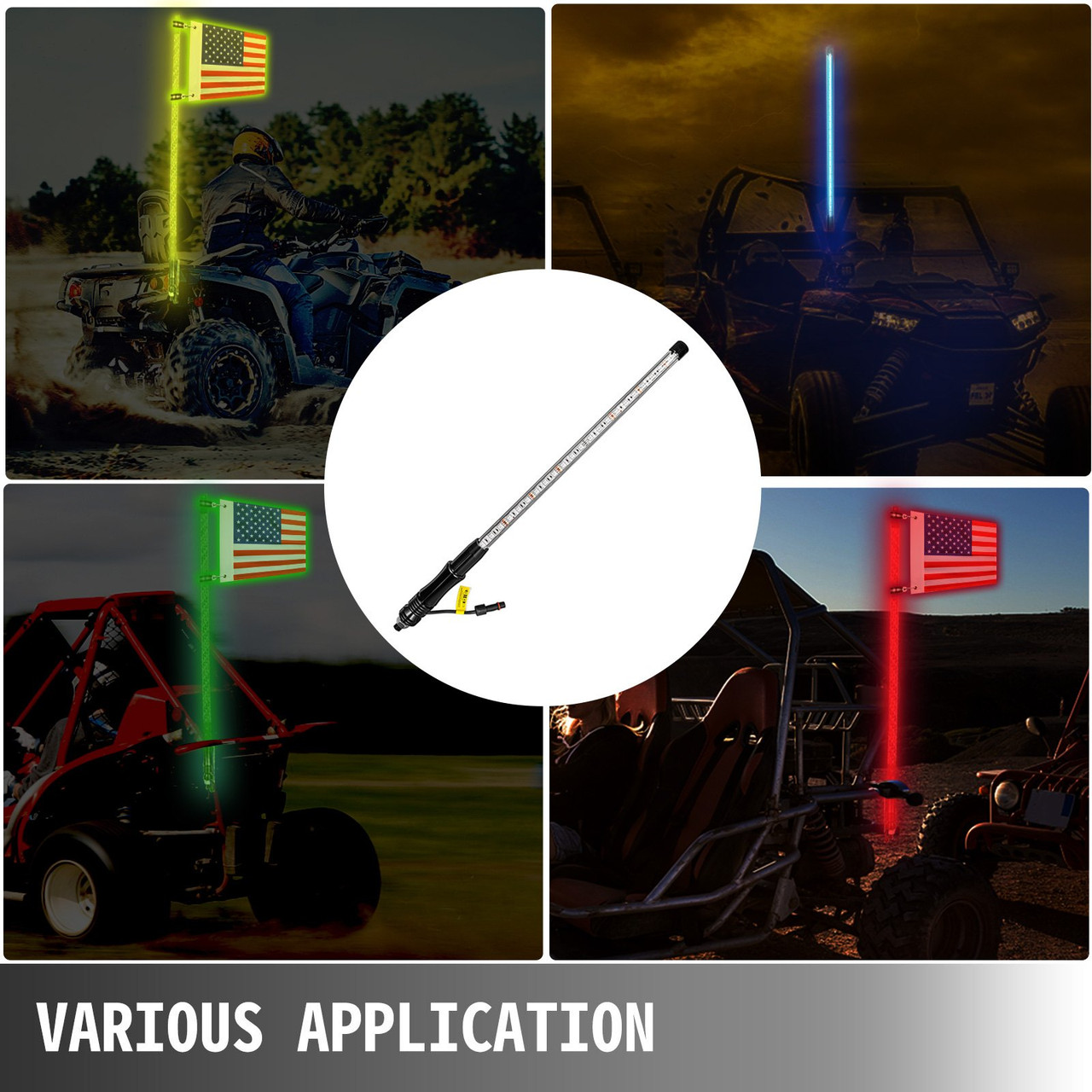 LED Whip Lights Lighted Whips for UTV RGB Color Led Lighted Whip 5ft 1pc Off-road