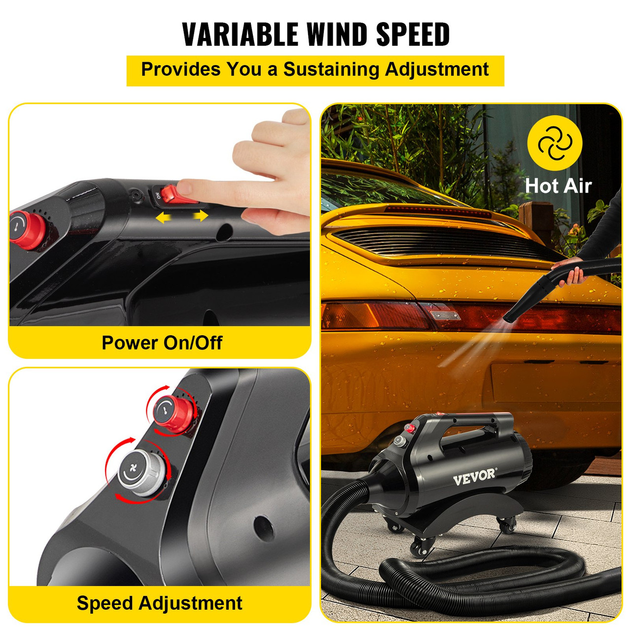 Car Dryer Blower 2.1HP,Powerful Car Air blower with 120CFM, 50000FPM, 5-20P (20A) plug Portable Car Dring Blower with 20Ft Flexible Hose, Fit for Small Vehicle or Motorcycle detailing Dryer