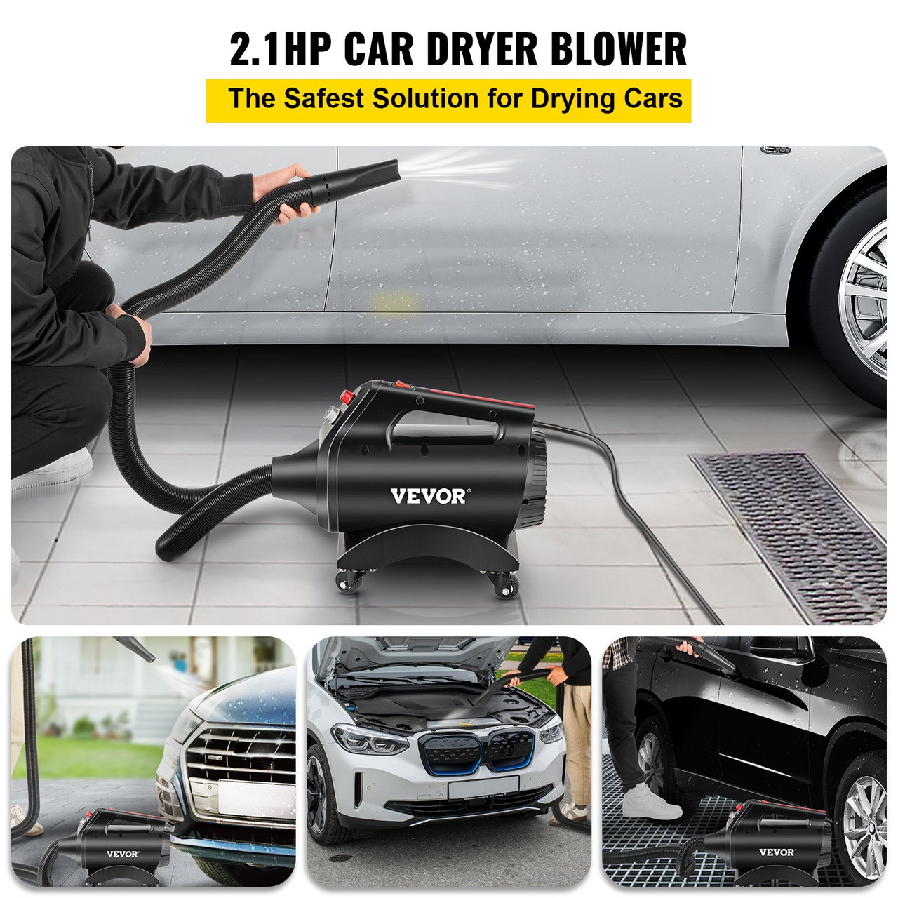 Car Dryer Blower 2.1HP,Powerful Car Air blower with 120CFM, 50000FPM, 5-20P (20A) plug Portable Car Dring Blower with 20Ft Flexible Hose, Fit for Small Vehicle or Motorcycle detailing Dryer