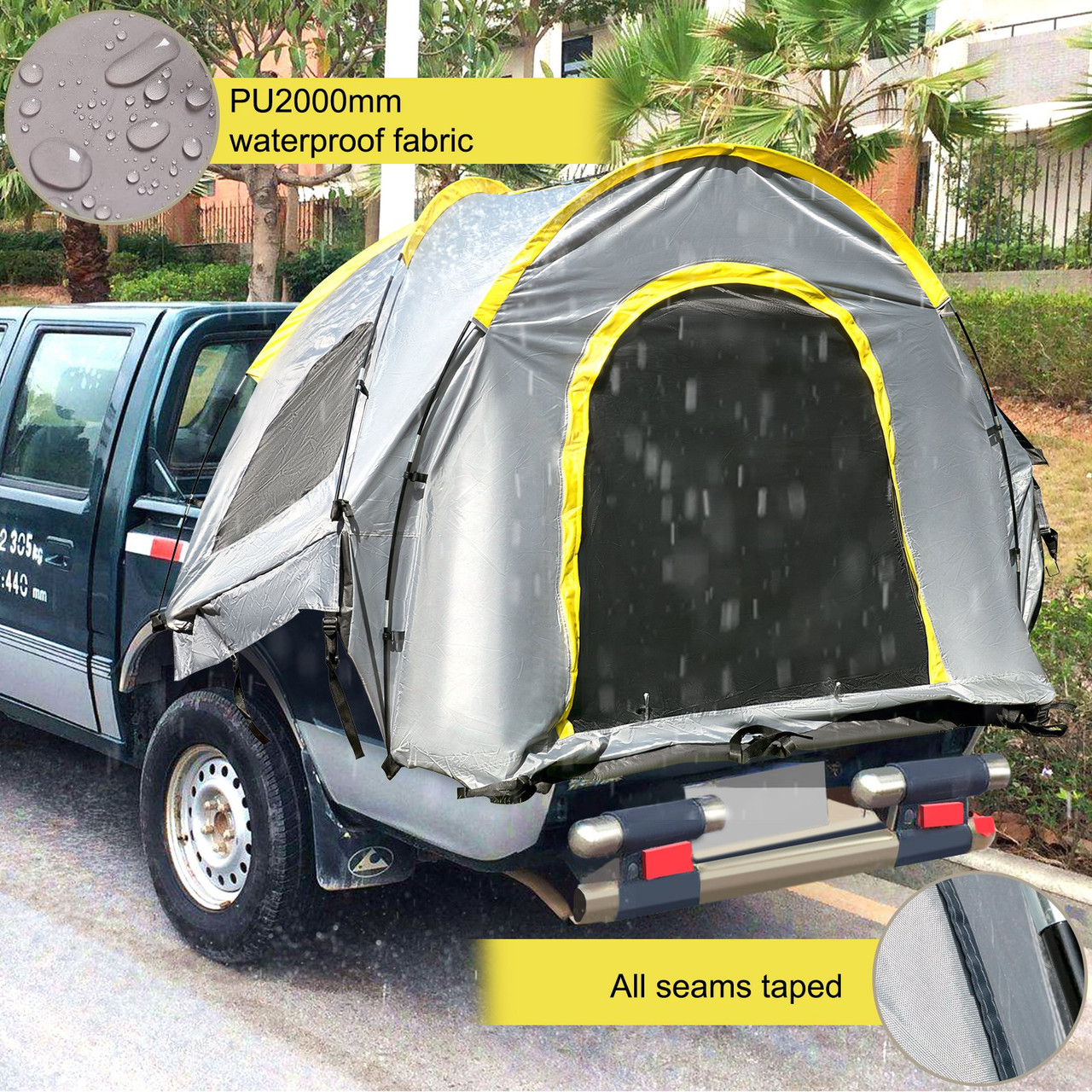 Truck Tent 6' Tall Bed Truck Bed Tent, Pickup Tent for Mid Size Truck, Waterproof Truck Camper, 2-Person Sleeping Capacity, 2 Mesh Windows, Easy to Setup Truck Tents for Camping, Hiking