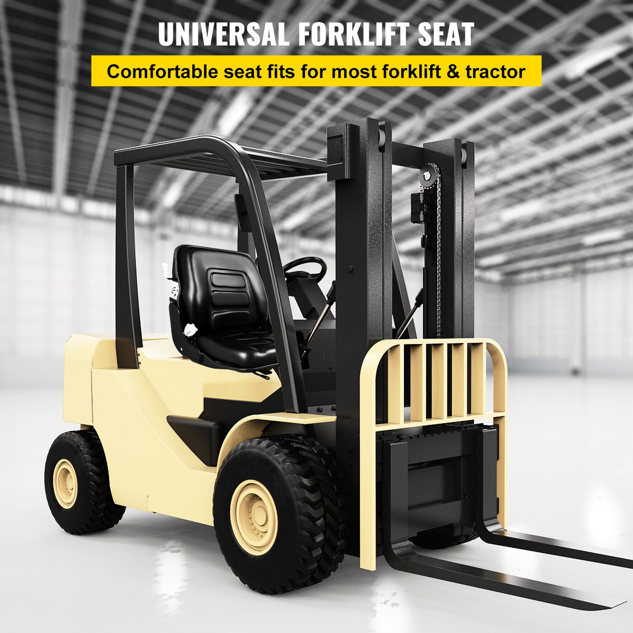 Black PVC Tractor Seat,Universal Forklift Seat,6"/150MM Adjustable Mower Seat, 3-Stage Weight Seat Including Seat Switch, 19" x 23" x 19" Skid Steer Seat, Fit Forklift, Tractor, Skid Loader