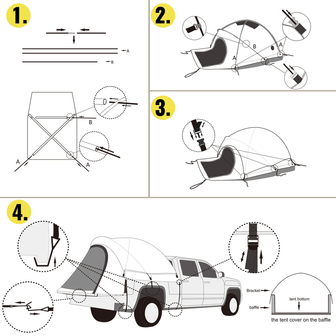 Truck Tent 6.4'-6.7' Truck Bed Tent, Full Size Pickup Tent, Truck Camper, 2-Person Sleeping Capacity, 2 Mesh Windows, Easy to Setup Truck Tents for Camping, Hiking, Fishing, Grey Color