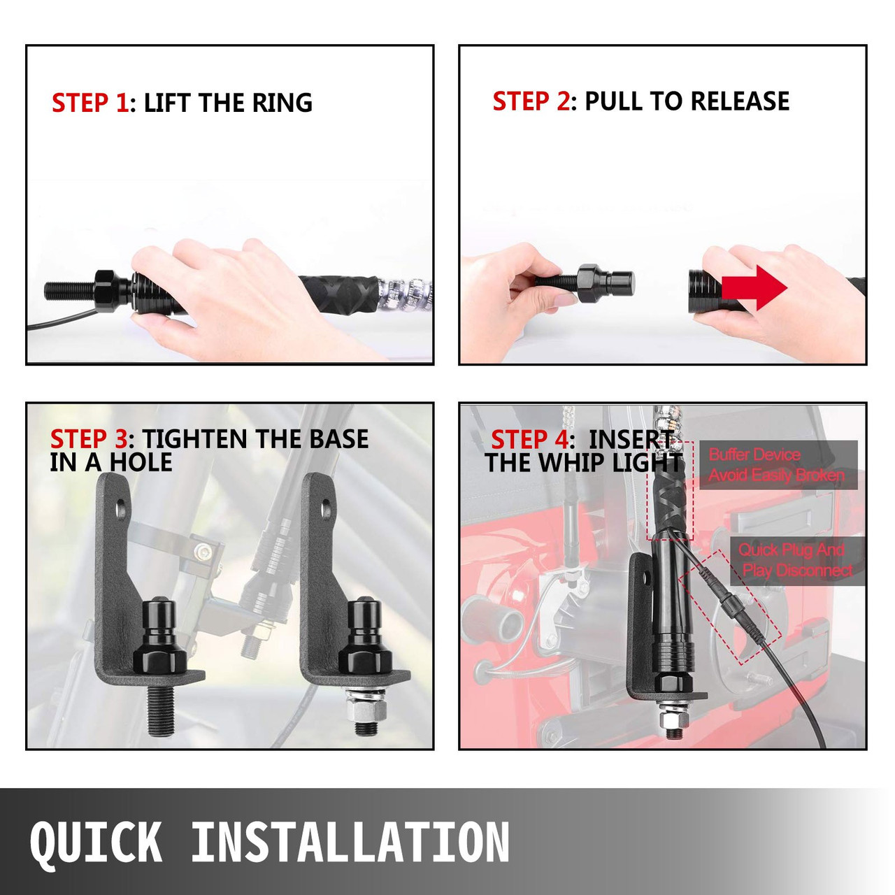 Led Whip Lights Lighted Whips for UTV RGB Color Led Lighted Whip 5ft 1pc Optic