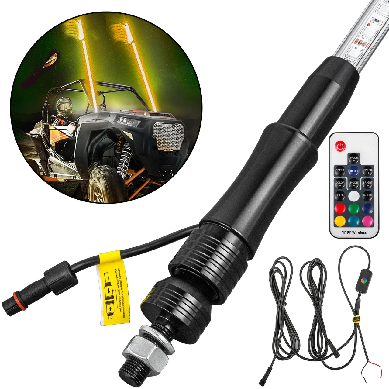 4ft 2pcs LED Whip Lights Lighted Whips for UTV RGB Color Led CB Antenna Off-road