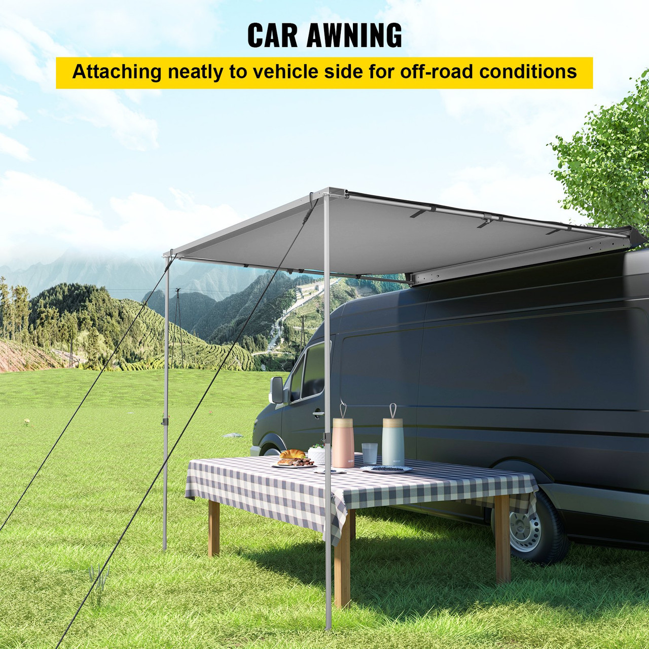 Car Awning Car Tent Retractable Waterproof SUV Rooftop Grey 6'x6'