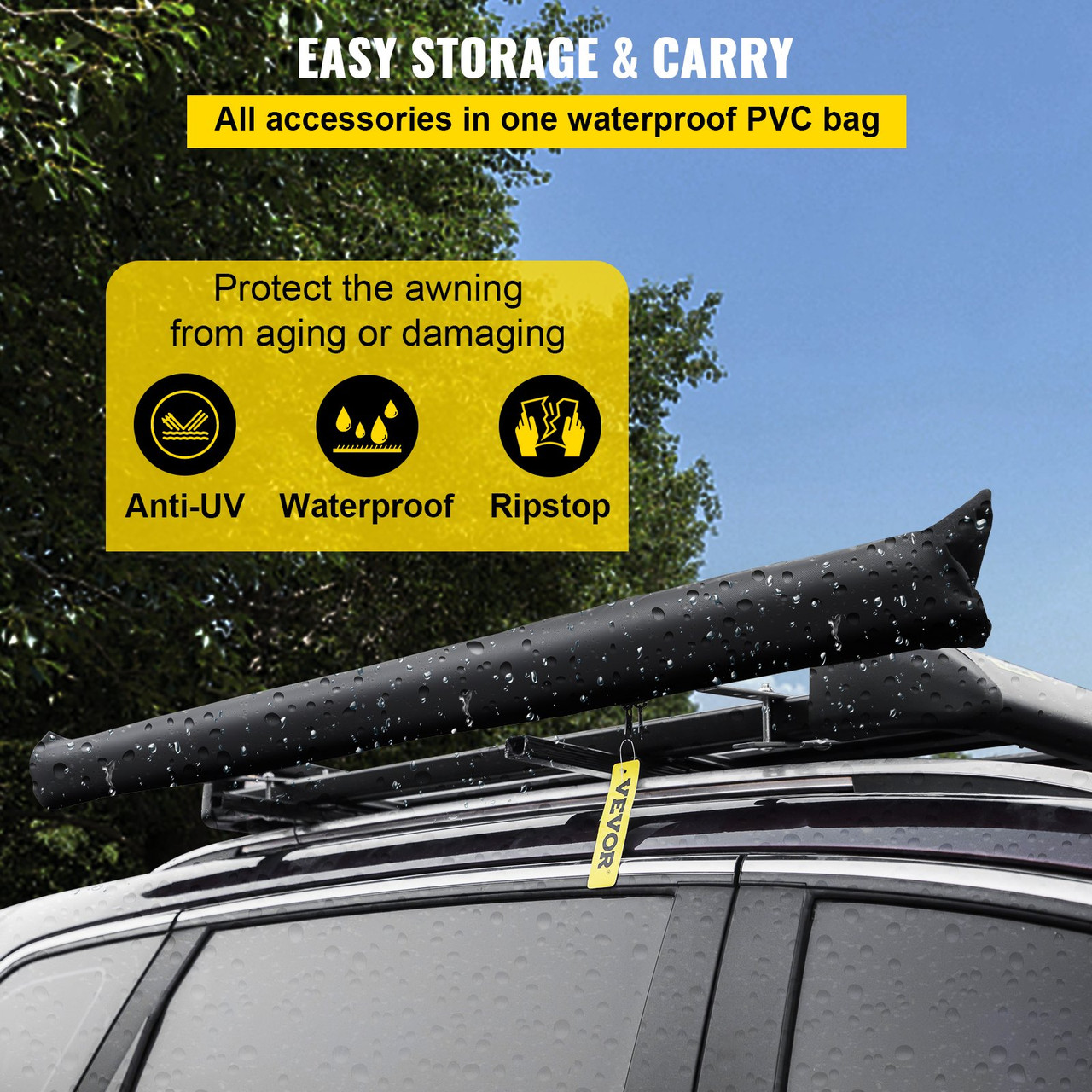 Car Awning Car Tent Retractable Waterproof SUV Rooftop Grey 6.5'x10'