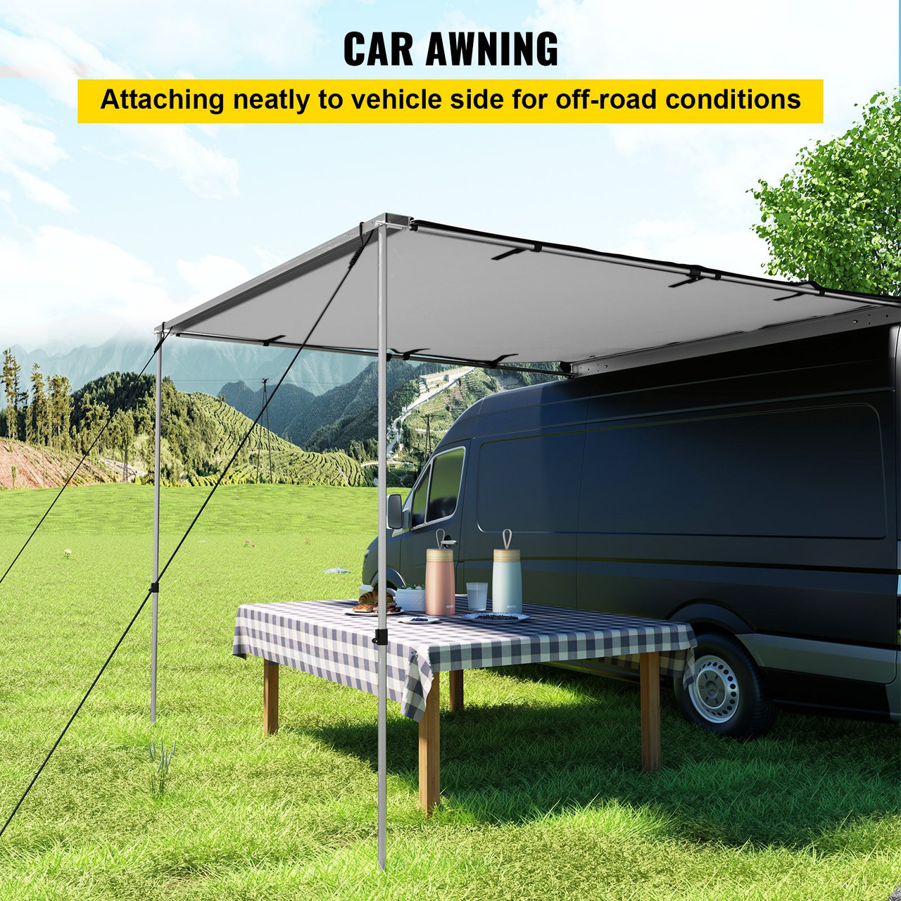 Car Awning Car Tent Retractable Waterproof SUV Rooftop Grey 7.6'x8.2'
