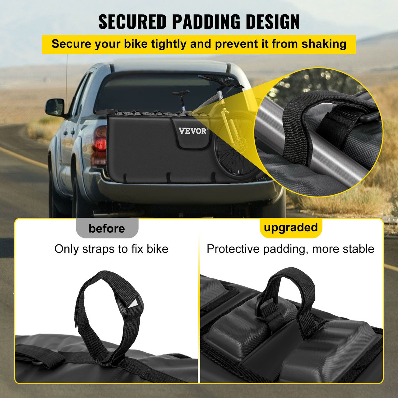 Tailgate Pad for Bikes, Tailgate Protection Cover Carries UP to 6 Mountain Bikes, 63" Bike Pickup Pad for Pickup Truck, Upgraded