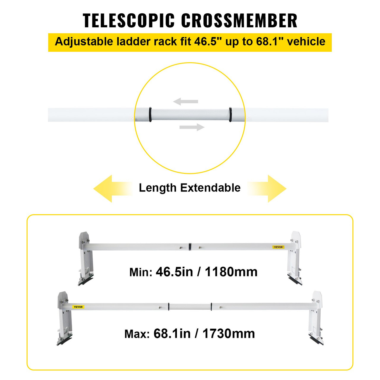 Roof Ladder Rack Van Ladder Rack 46-68 in Adjustable 3 Bars 661 LBS Universal