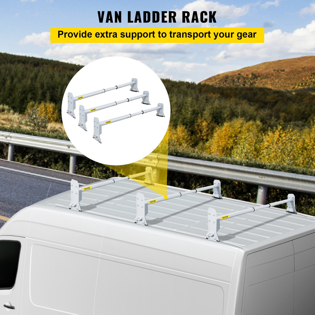 Roof Ladder Rack Van Ladder Rack 46-68 in Adjustable 3 Bars 661 LBS Universal