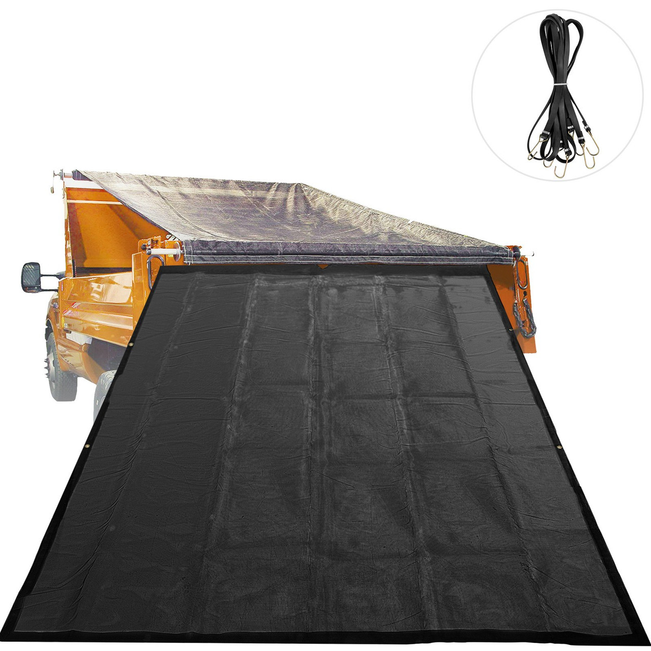 Dump Truck Mesh Tarp 7'X16', Black Mesh Tarp with Grommets, Heavy Duty Mesh Tarp with 6'' Pocket Opening Shade Mesh Tarp, PVC Coated Trailer Tarp, for Truck Bed Cover