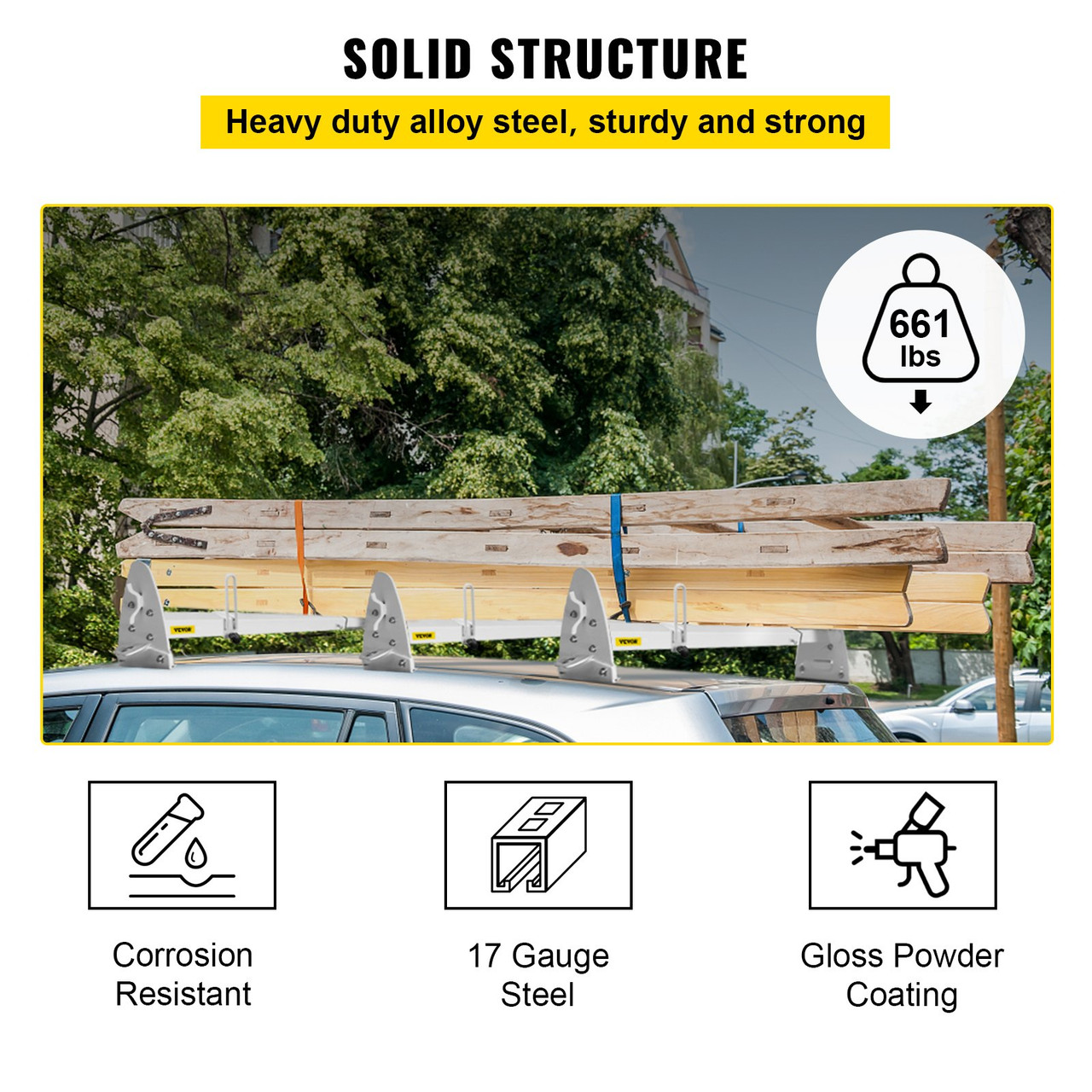 Roof Ladder Rack Van Ladder Rack with Ladder Stoppers 52"-64" 3 Bars