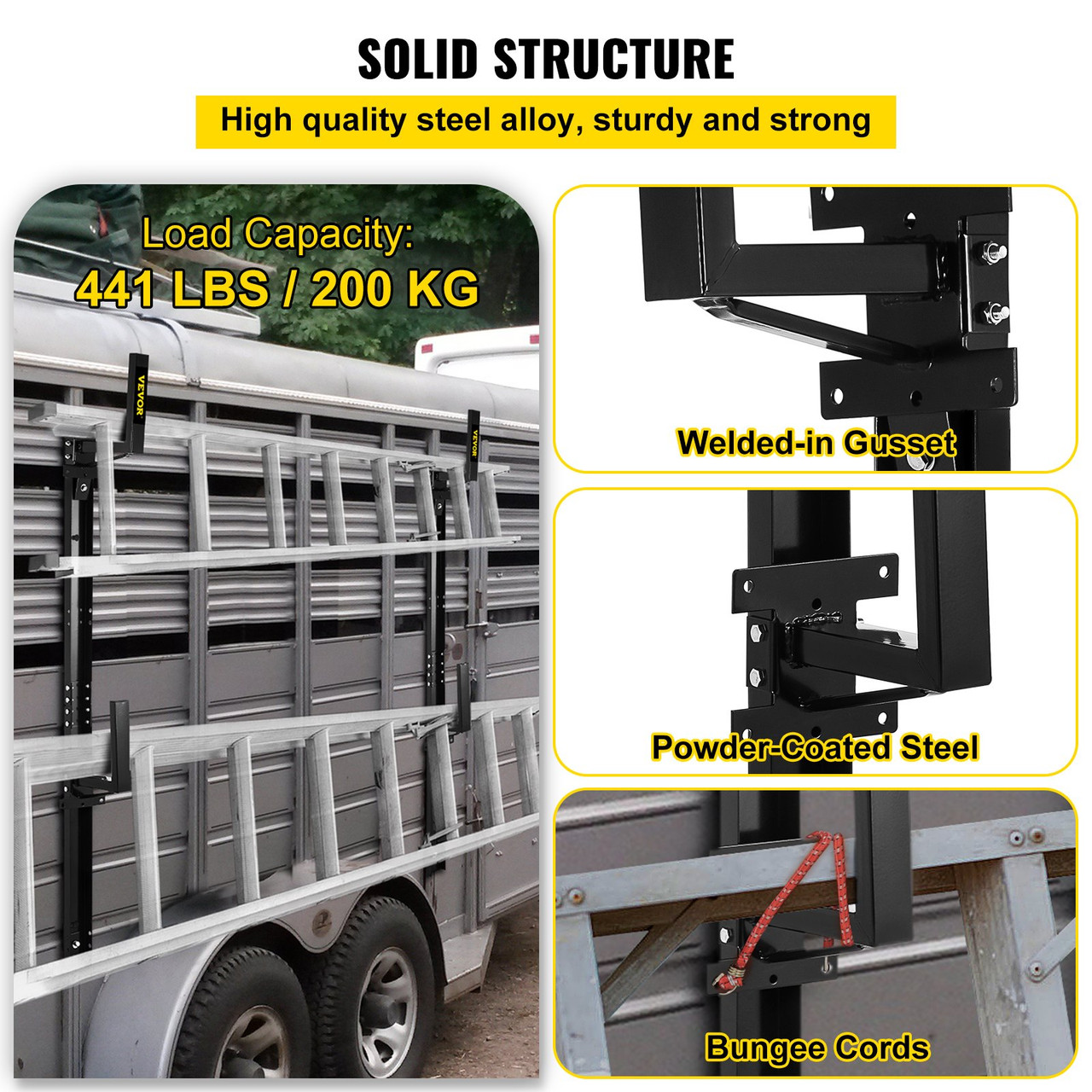Side Ladder Rack Trailer Ladder Rack 2 PCS Adjustable Exterior Wall Mount