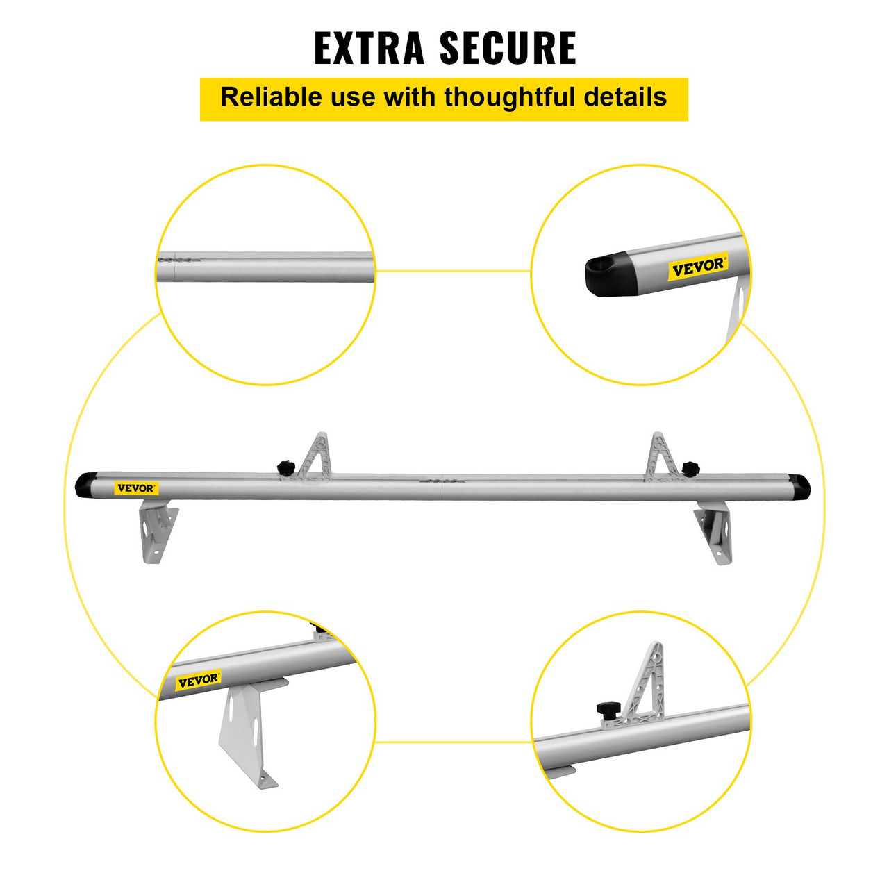 Roof Ladder Rack Van Ladder Rack with Ladder Stoppers 2 Bars 661 LBS White